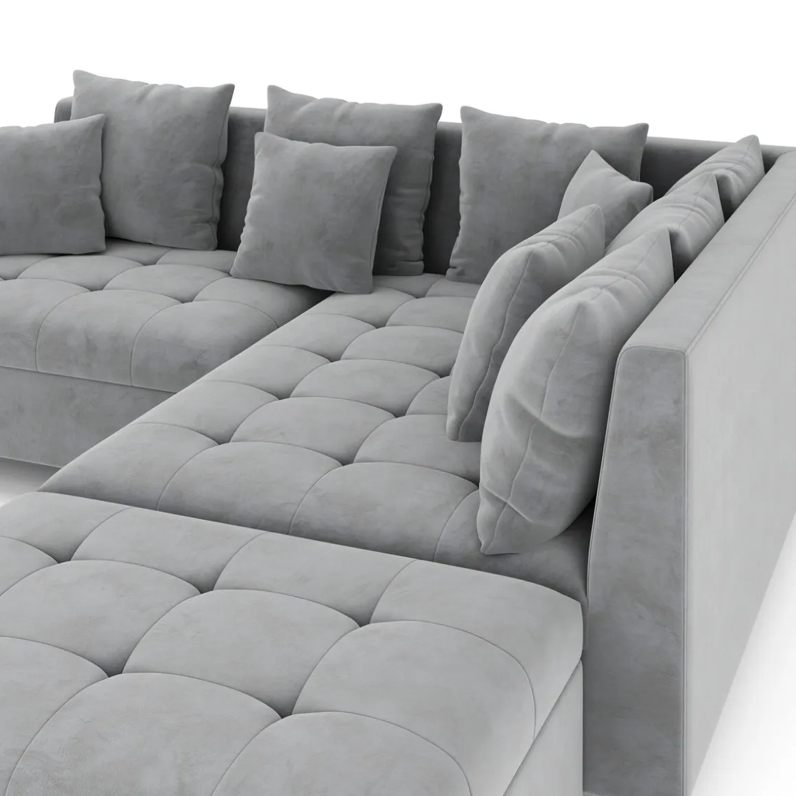 Ecksofa Samt mit Ottomane ELINA rechts grau