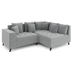 Ecksofa Samt mit Ottomane ELINA rechts grau