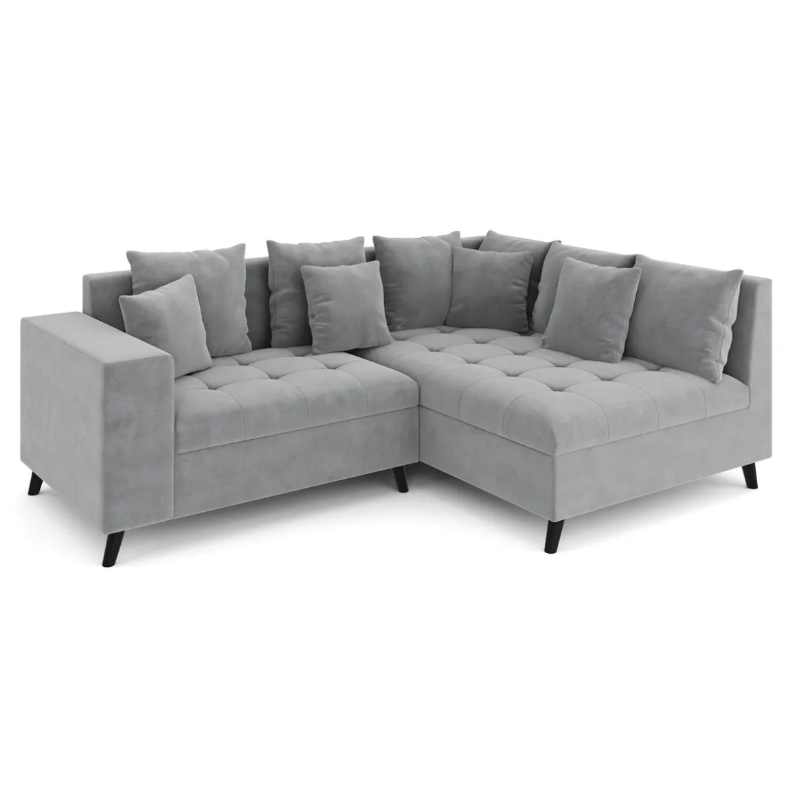Ecksofa Samt mit Ottomane ELINA rechts grau
