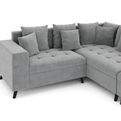Ecksofa Samt mit Ottomane ELINA rechts grau