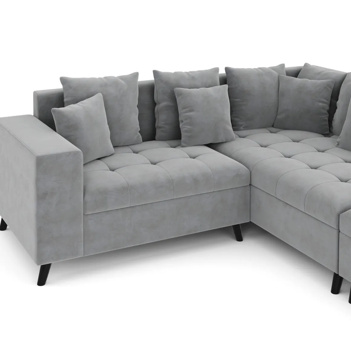 Ecksofa Samt mit Ottomane ELINA rechts grau