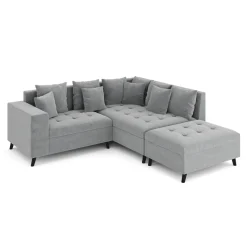 Ecksofa Samt mit Ottomane ELINA rechts grau