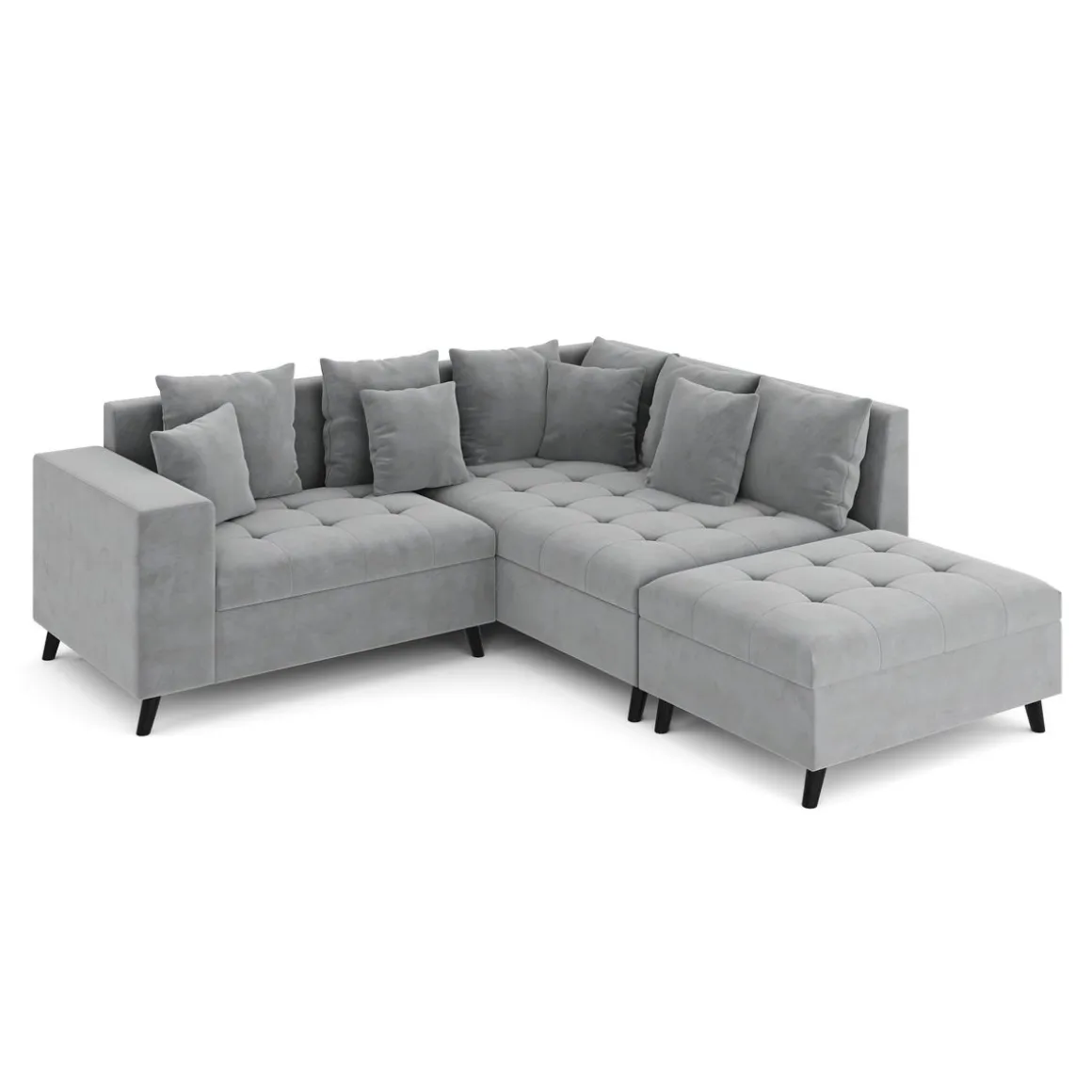 Ecksofa Samt mit Ottomane ELINA rechts grau
