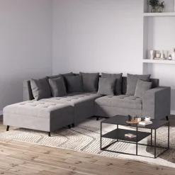 Ecksofa Samt mit Ottomane ELINA links anthrazit