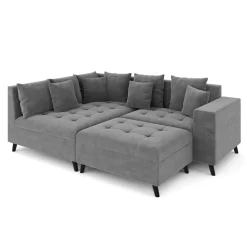 Ecksofa Samt mit Ottomane ELINA links anthrazit