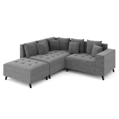 Ecksofa Samt mit Ottomane ELINA links anthrazit