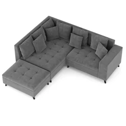 Ecksofa Samt mit Ottomane ELINA links anthrazit