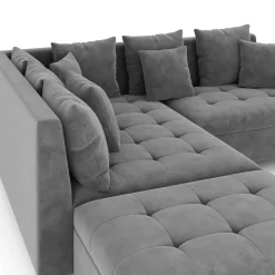 Ecksofa Samt mit Ottomane ELINA links anthrazit