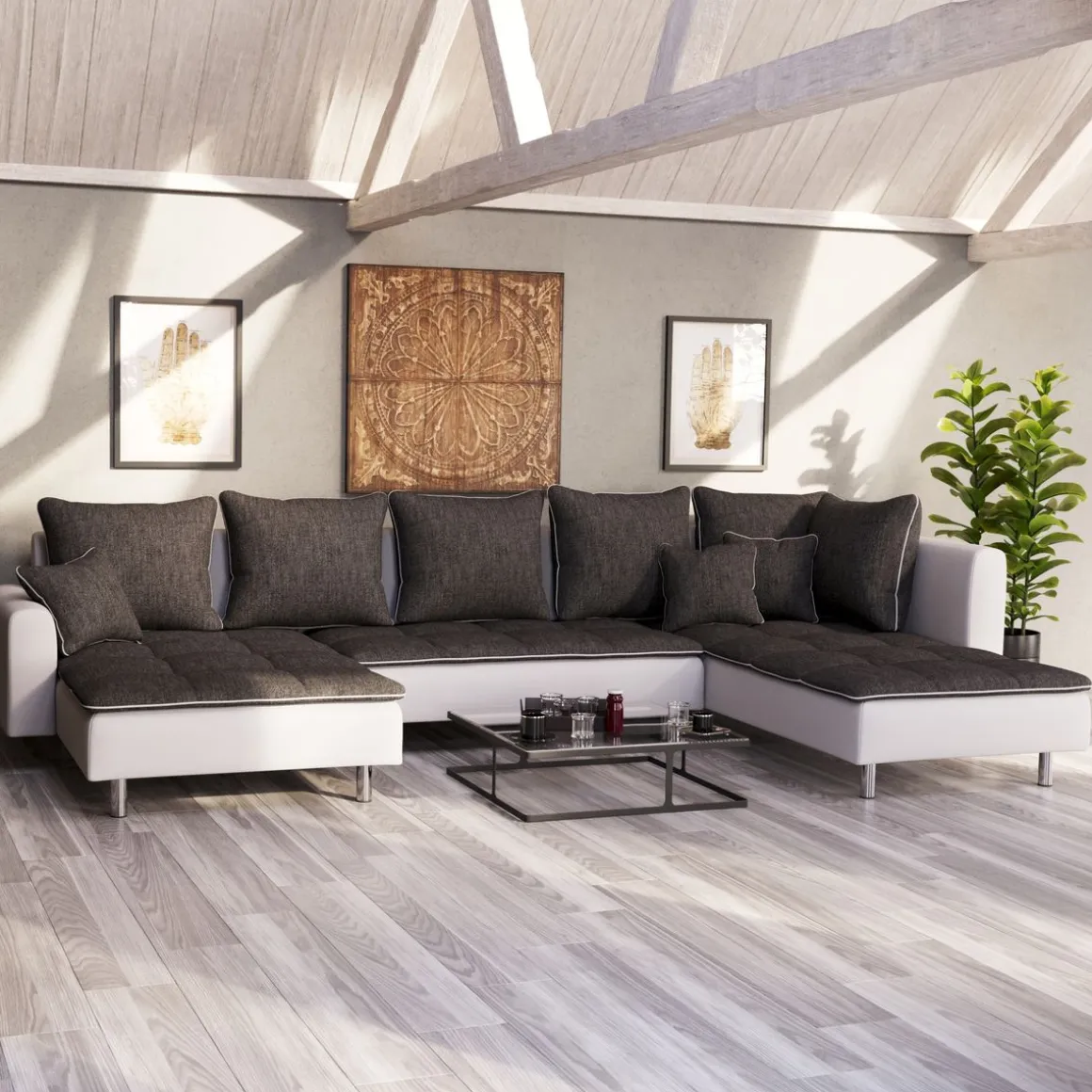 Ecksofa VEGAS anthrazit/weiss