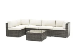 Eckteil Rattanlounge KRETA grau/weiss