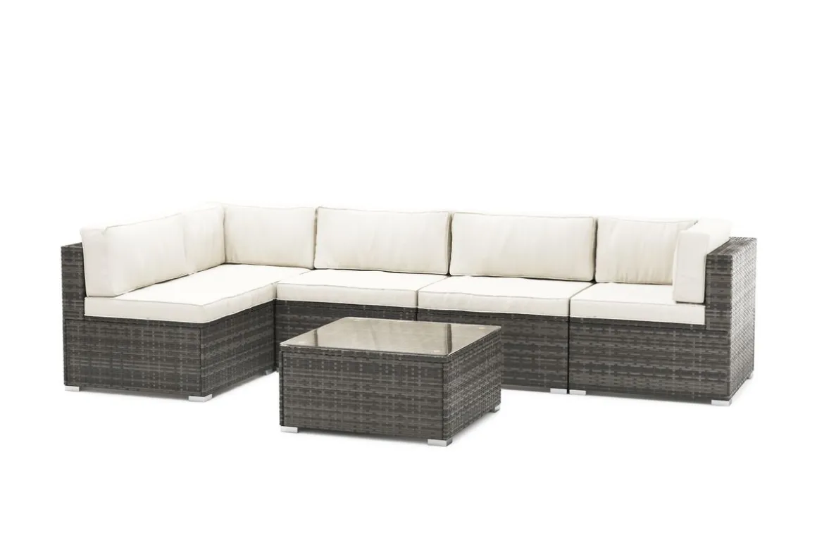 Eckteil Rattanlounge KRETA grau/weiss
