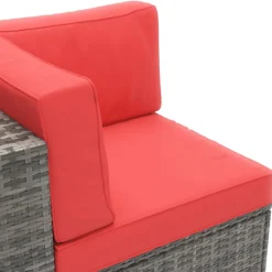 Eckteil Rattanlounge KRETA grau/rot
