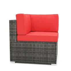 Eckteil Rattanlounge KRETA grau/rot