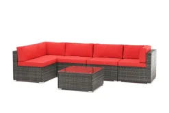 Eckteil Rattanlounge KRETA grau/rot