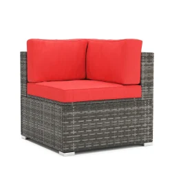 Eckteil Rattanlounge KRETA grau/rot