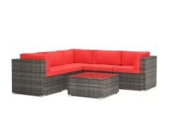 Eckteil Rattanlounge KRETA grau/rot