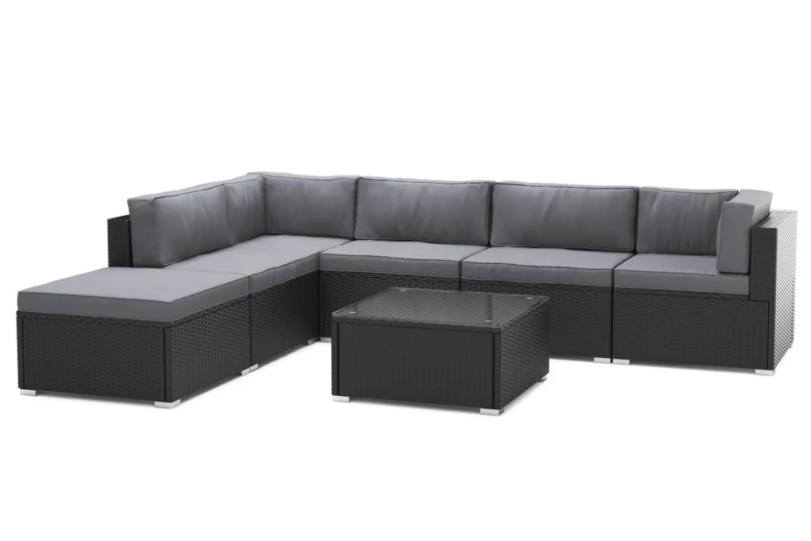 Eckteil Rattanlounge KRETA schwarz/anthrazit