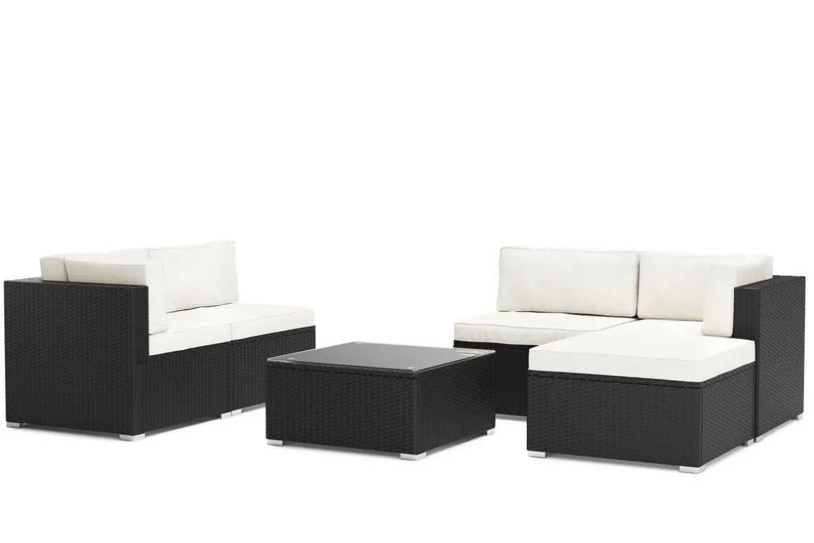 Eckteil Rattanlounge KRETA schwarz/weiss