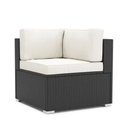 Eckteil Rattanlounge KRETA schwarz/weiss
