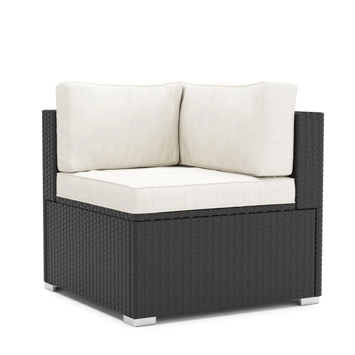 Eckteil Rattanlounge KRETA schwarz/weiss