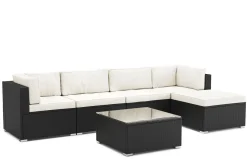 Eckteil Rattanlounge KRETA schwarz/weiss