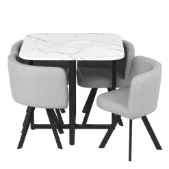 Essgruppe Leder BRUNOR 5-teilig grau/weiss