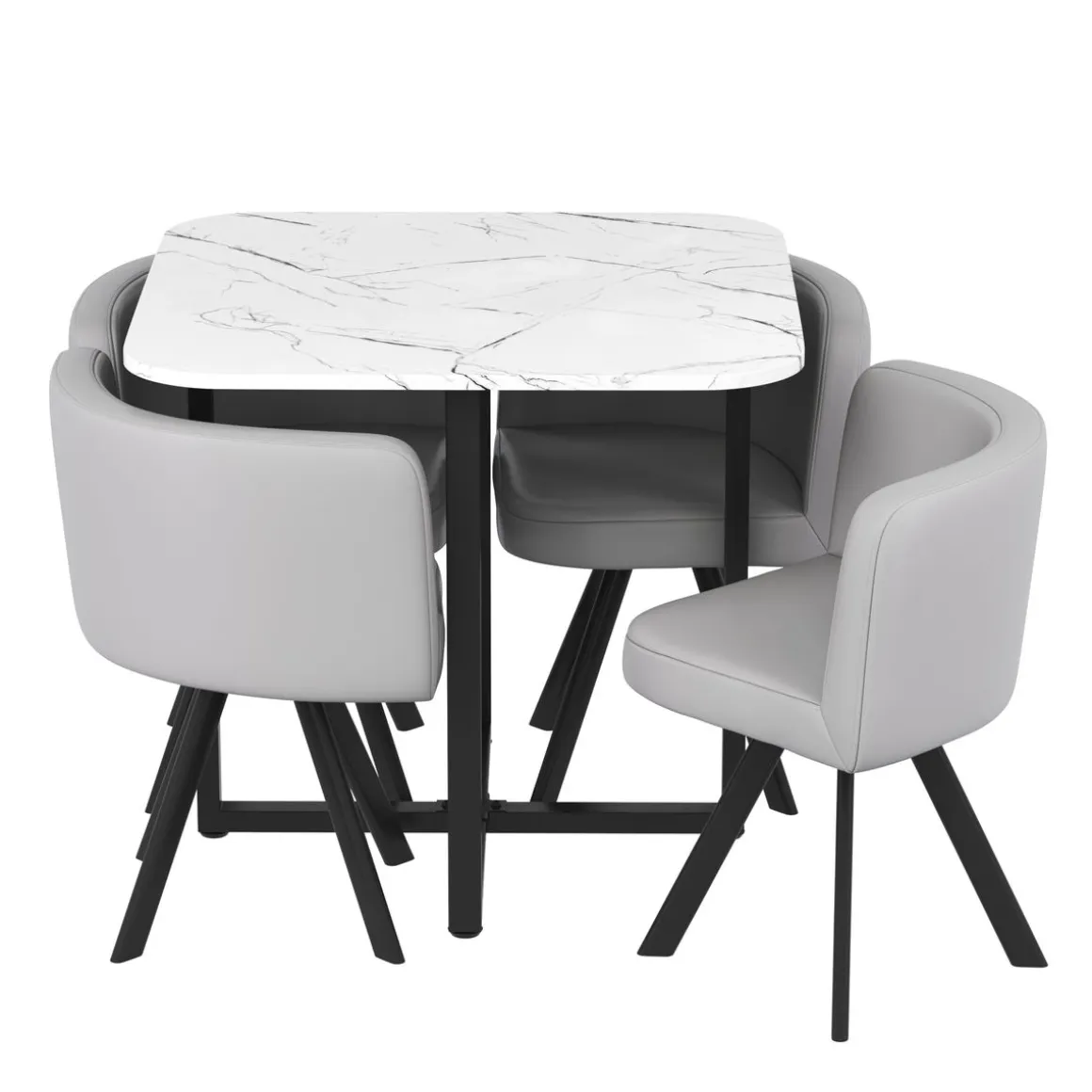 Essgruppe Leder BRUNOR 5-teilig grau/weiss