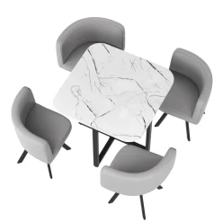 Essgruppe Leder BRUNOR 5-teilig grau/weiss