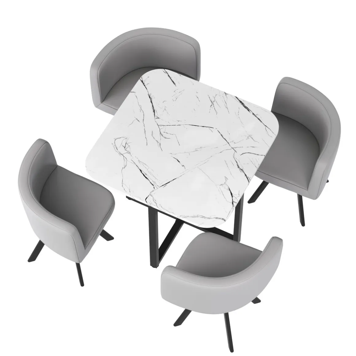 Essgruppe Leder BRUNOR 5-teilig grau/weiss
