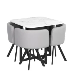 Essgruppe Leder BRUNOR 5-teilig grau/weiss