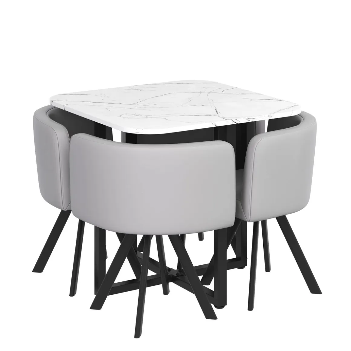 Essgruppe Leder BRUNOR 5-teilig grau/weiss