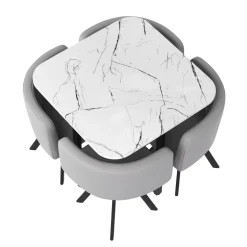 Essgruppe Leder BRUNOR 5-teilig grau/weiss