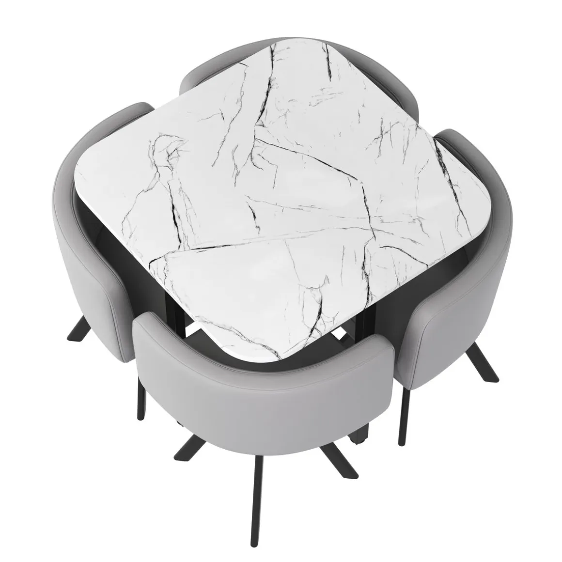 Essgruppe Leder BRUNOR 5-teilig grau/weiss