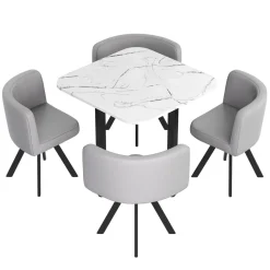 Essgruppe Leder BRUNOR 5-teilig grau/weiss