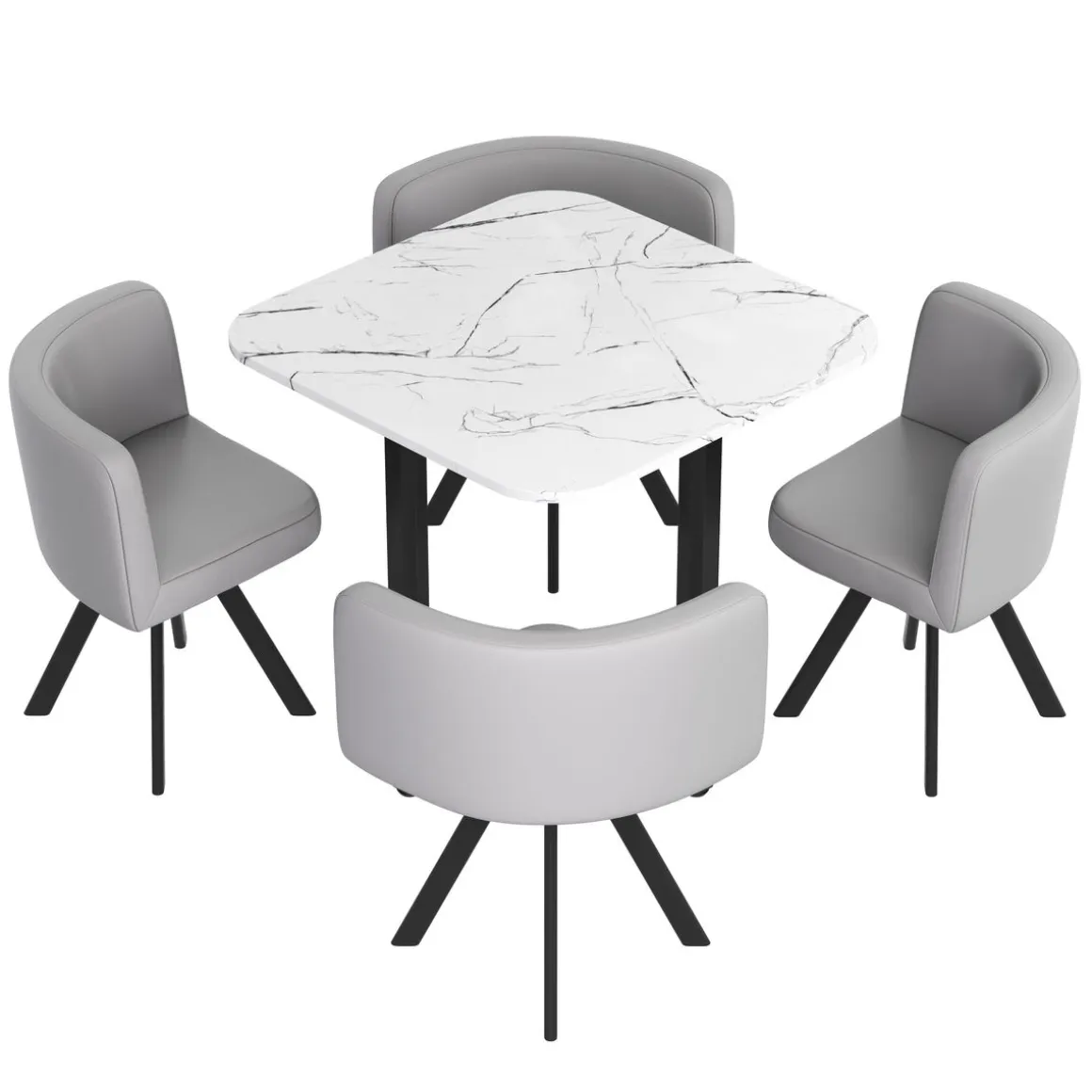 Essgruppe Leder BRUNOR 5-teilig grau/weiss