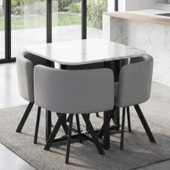 Essgruppe Leder BRUNOR 5-teilig grau/weiss