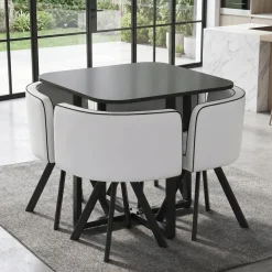 Essgruppe Leder BRUNOR 5-teilig schwarz/weiss