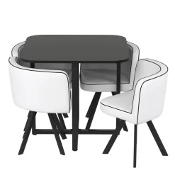 Essgruppe Leder BRUNOR 5-teilig schwarz/weiss