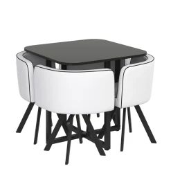 Essgruppe Leder BRUNOR 5-teilig schwarz/weiss