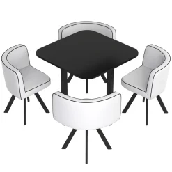 Essgruppe Leder BRUNOR 5-teilig schwarz/weiss