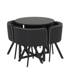 Essgruppe Leder GRENAR 5-teilig rund schwarz/weiss
