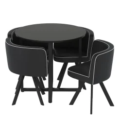 Essgruppe Leder GRENAR 5-teilig rund schwarz/weiss