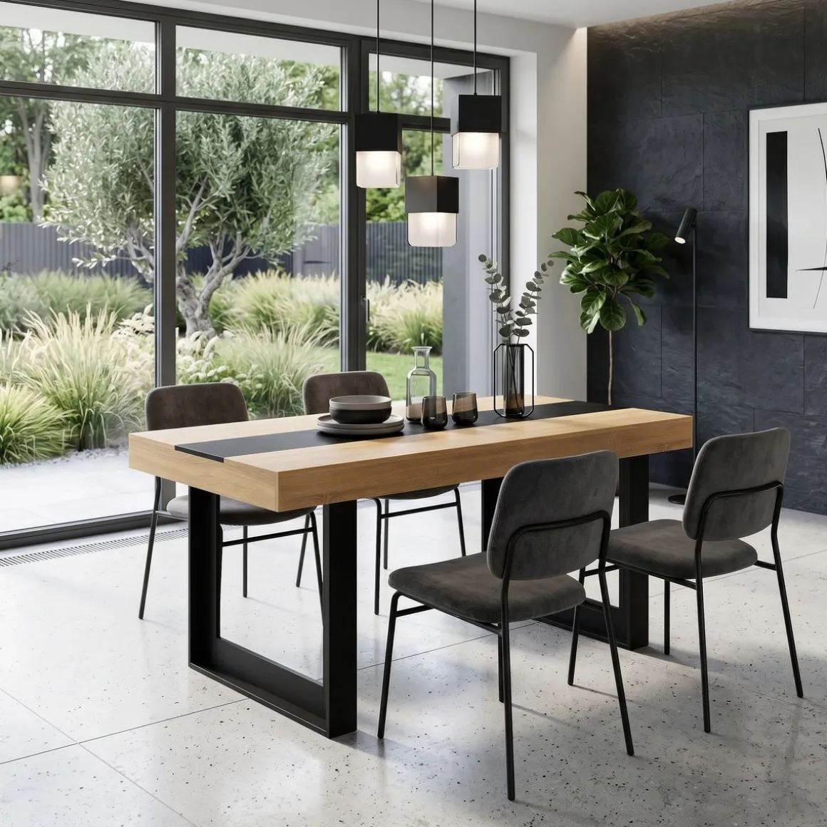 Esstisch CHELSEA 160 x 90 cm hellbraun/schwarz