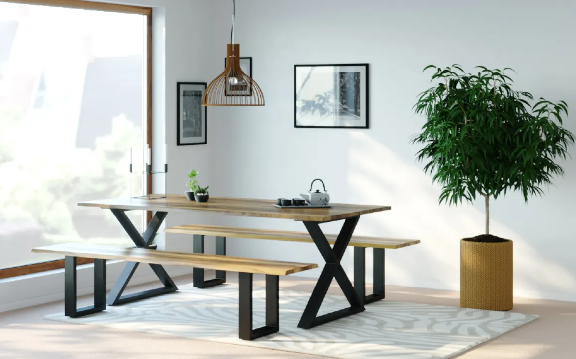 Esstisch Holz ACACIA X-Fuss 200 x 90 cm