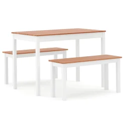 Esstisch Holz JULIET 108 x 65 cm mit 2 Bänken natur/weiss