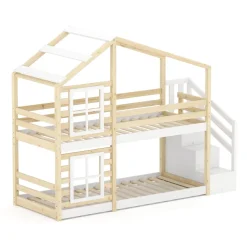 Etagenbett Hausbett DRYMOS 90 x 200 cm natur/weiss