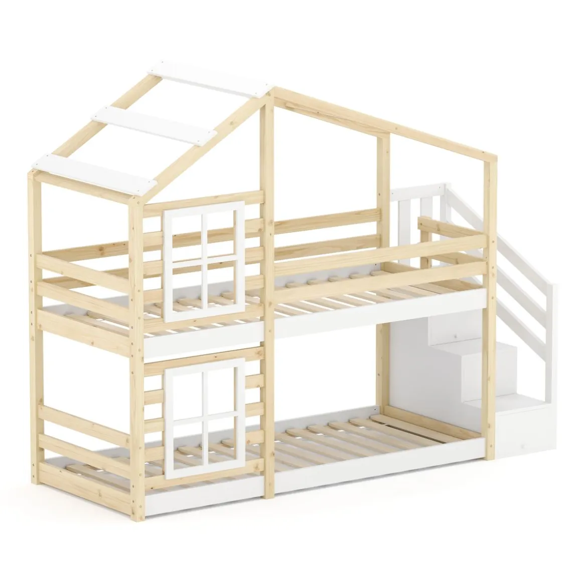 Etagenbett Hausbett DRYMOS 90 x 200 cm natur/weiss