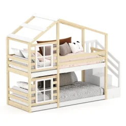 Etagenbett Hausbett DRYMOS 90 x 200 cm natur/weiss