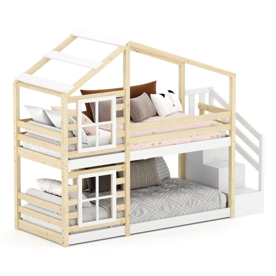 Etagenbett Hausbett DRYMOS 90 x 200 cm natur/weiss