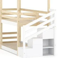 Etagenbett Hausbett DRYMOS 90 x 200 cm natur/weiss